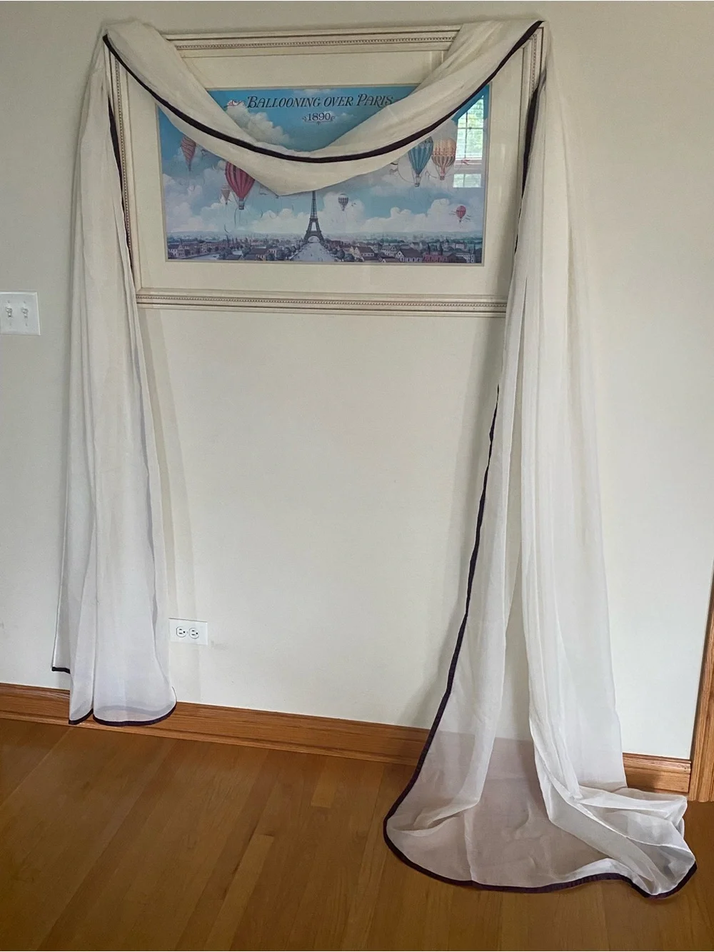 Sheer Window Scarf Valance Off White Eggplant Satin Edge 57x216 Curtain Panel